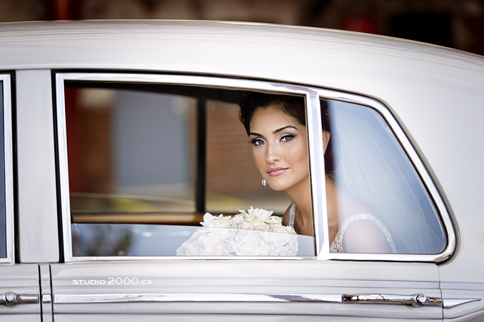 Bride in a limo